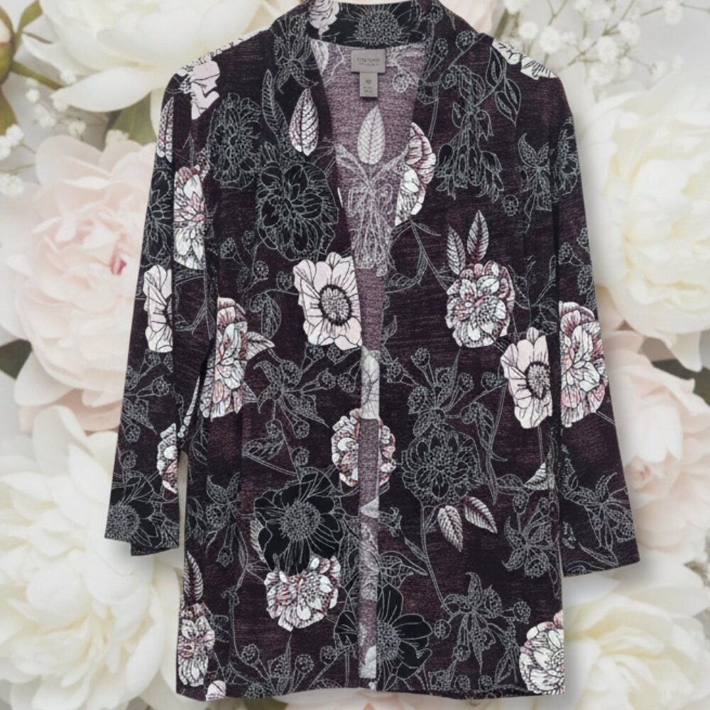 Chicos Easy Wear* Autumn Floral Sadie Cardigan* with Hook-Eye* Size: 2 ( Large)